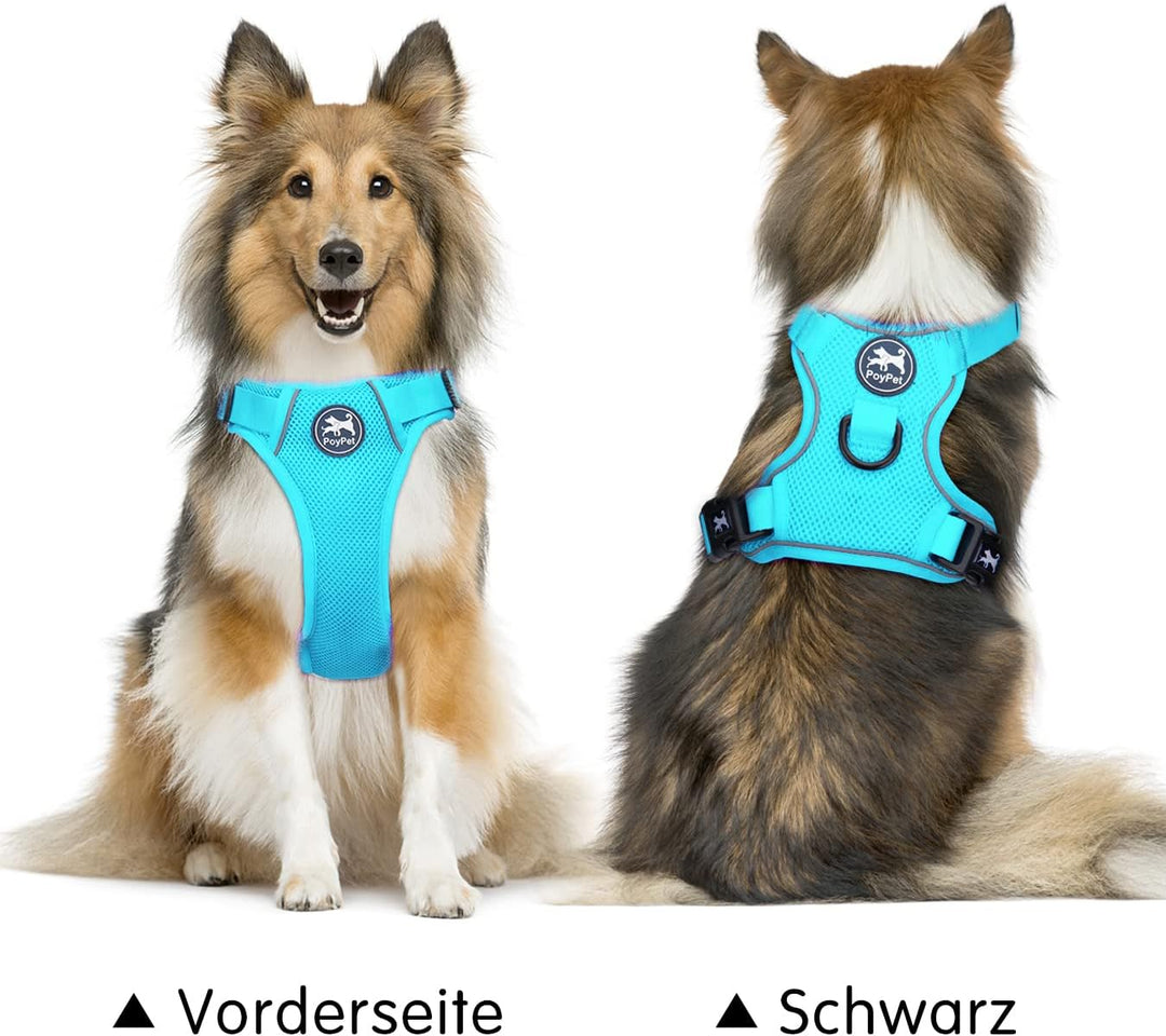 PoyPet Reflektierendes, weiches, atmungsaktives Hundegeschirr aus Mesh, erstickungsfreie, doppelt ge