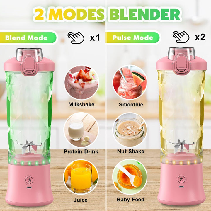 Tragbarer Mixer Smoothie Maker - 600ml Mini Standmixer to Go - 6 Klingen, Reisedeckel und Isolierte