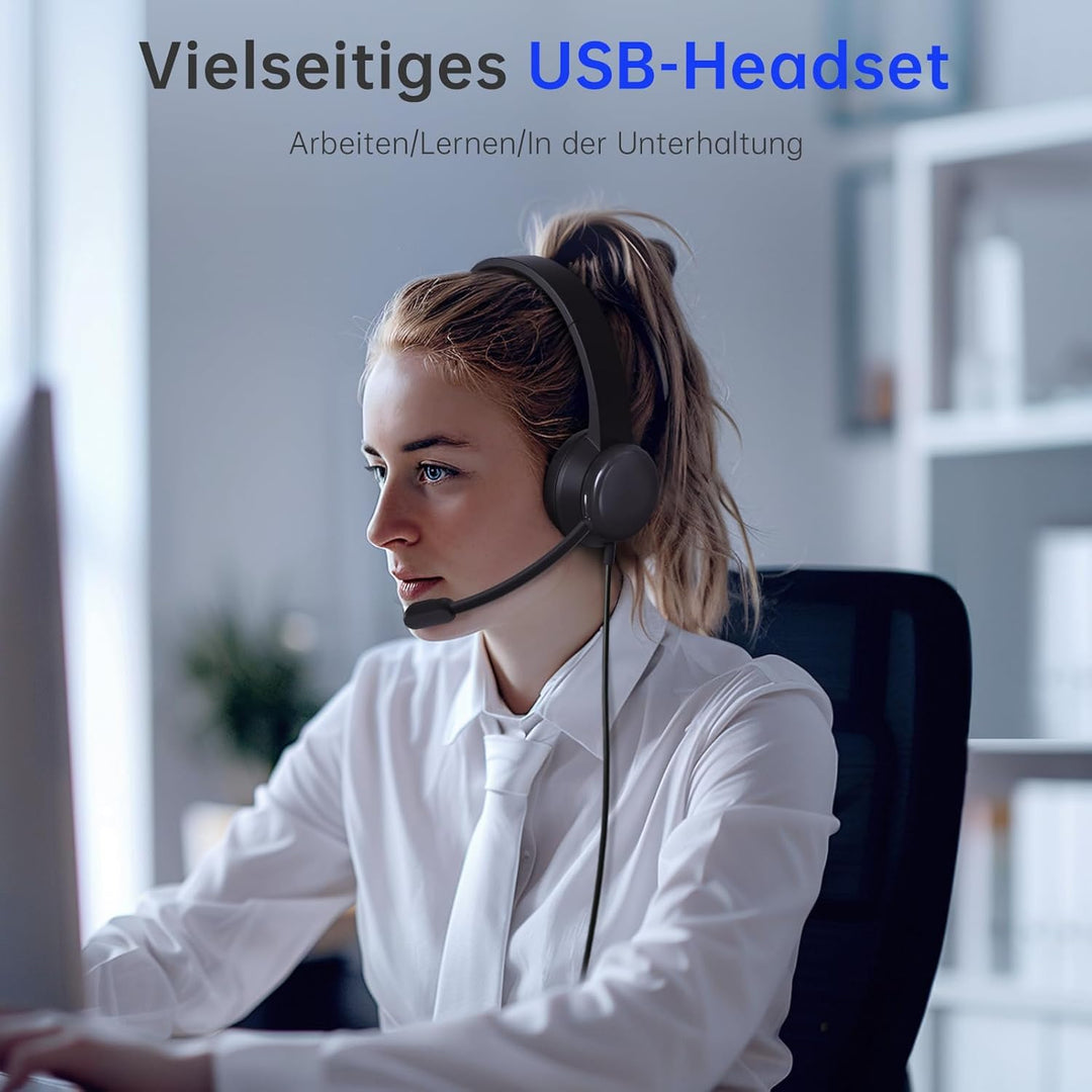 USB Headset mit Mikrofon, Stereo-Headset Noise Cancelling Mikrofon, Kabelgebundenes USB PC Headset f