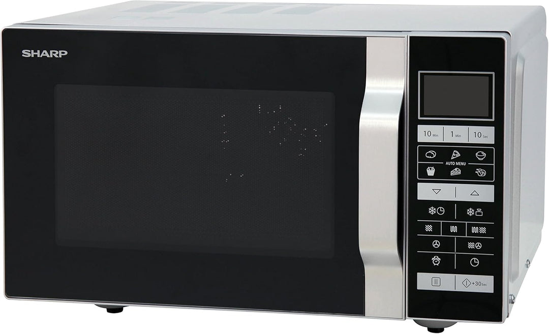SHARP R-860S Mikrowelle mit Grill & Heissluft – 25 L, 900 W, 6 Automatikprogramme, Flat Table, LCD-D