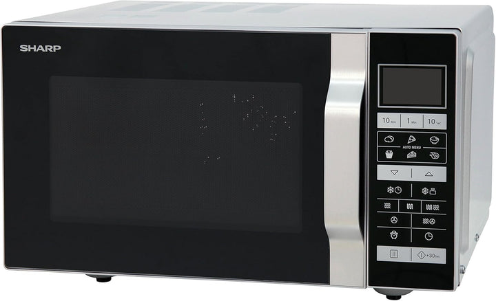 SHARP R-860S Mikrowelle mit Grill & Heissluft – 25 L, 900 W, 6 Automatikprogramme, Flat Table, LCD-D