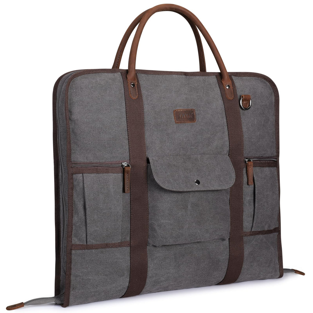 S-ZONE Herren Kleidersack Anzugtasche Canvas Echtleder Trim Kleidertasche für Reisen Kurzurlaub Gesc