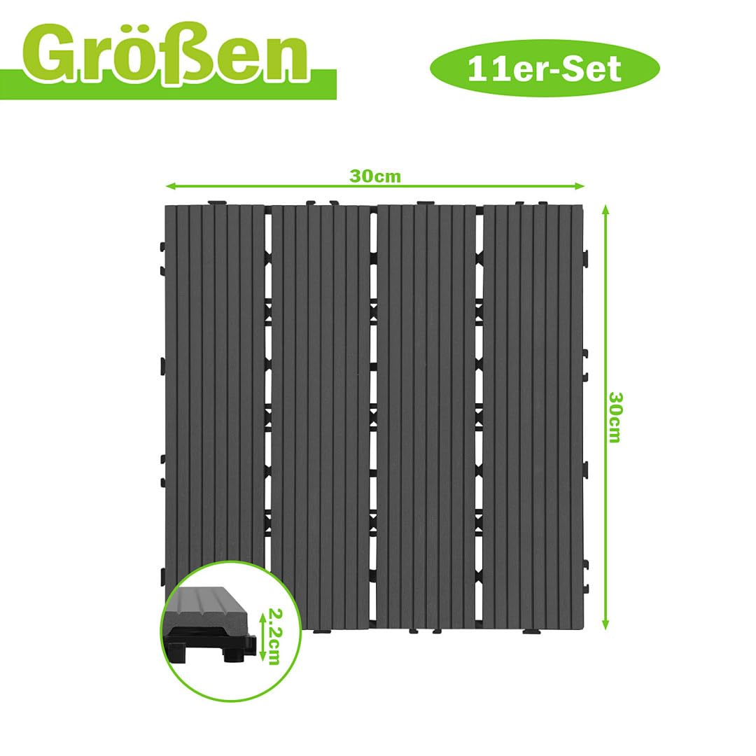 Gimisgu WPC Terrassenfliesen Holzoptik, Balkonfliesen Klicksystem Terrassendielen Klickfliese Kunsts