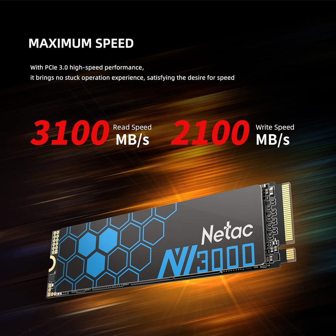 Netac M.2 SSD 500GB Intern - NVMe SSD - PCIE 3.0 M.2 2280 3300 MB/S für PC und Laptop, 3D Nand Schwa