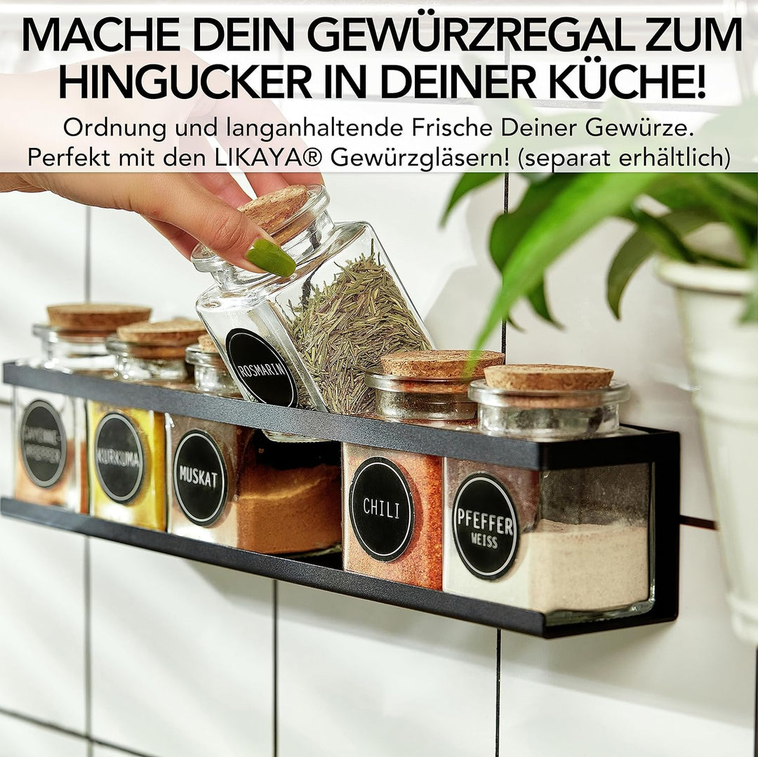 LIKAYA® Gewürzregal 2er Set aus schwarzem Metall mit 3M™ Klebepads für zB unsere Gewürzgläser (2x6 S