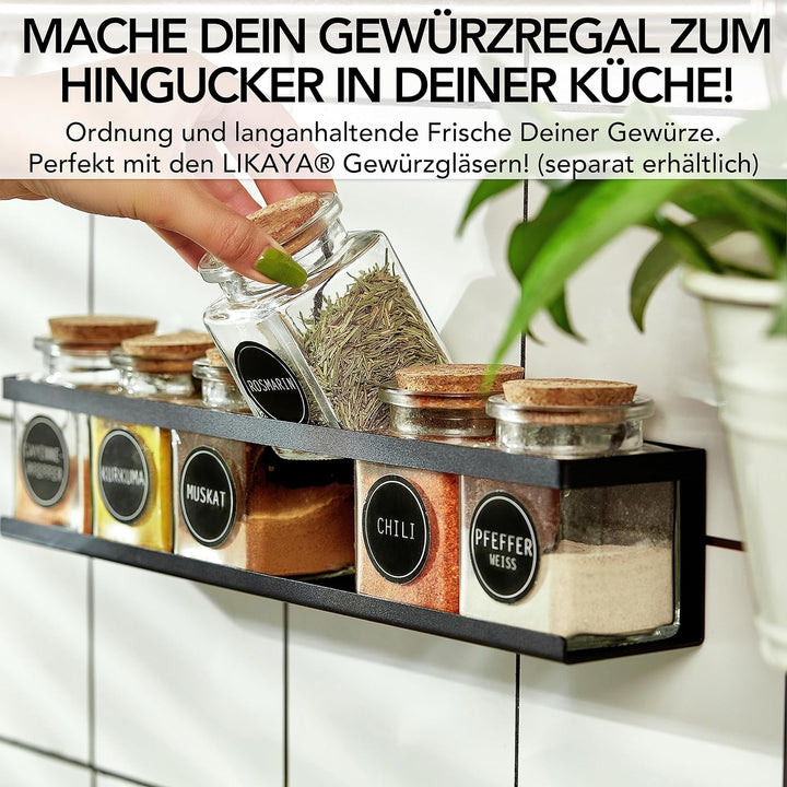 LIKAYA® Gewürzregal 2er Set aus schwarzem Metall mit 3M™ Klebepads für zB unsere Gewürzgläser (2x6 S