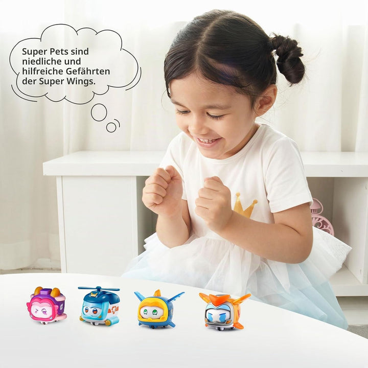 Super Wings EU770491 - Super Pets im 4er Pack, ca. 4,3 cm grosse Super Haustiere mit wechselbaren Ge