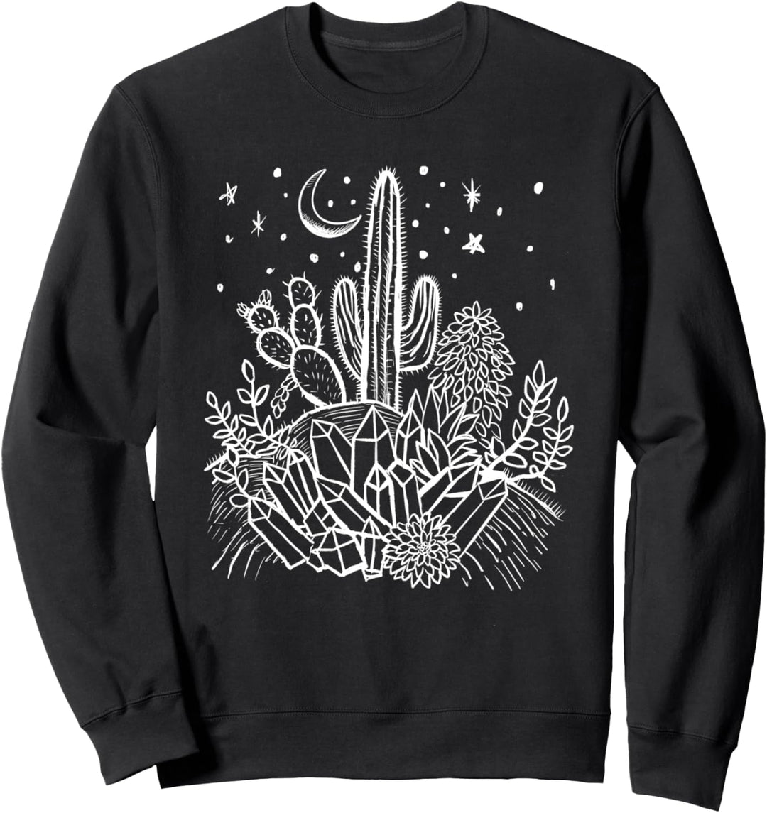 Kaktus, Kristalle, Sukkulenten Desert Moon Witchy Goth Sweatshirt