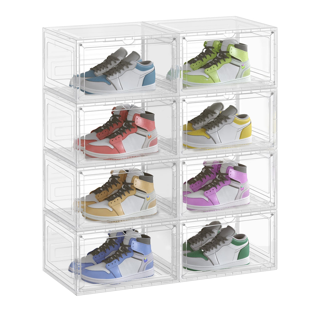 SONGMICS Schuhboxen 8er Set, Schuh-Organizer durchsichtig, aus Kunststoff, mit Tür, stapelbar, 33 x