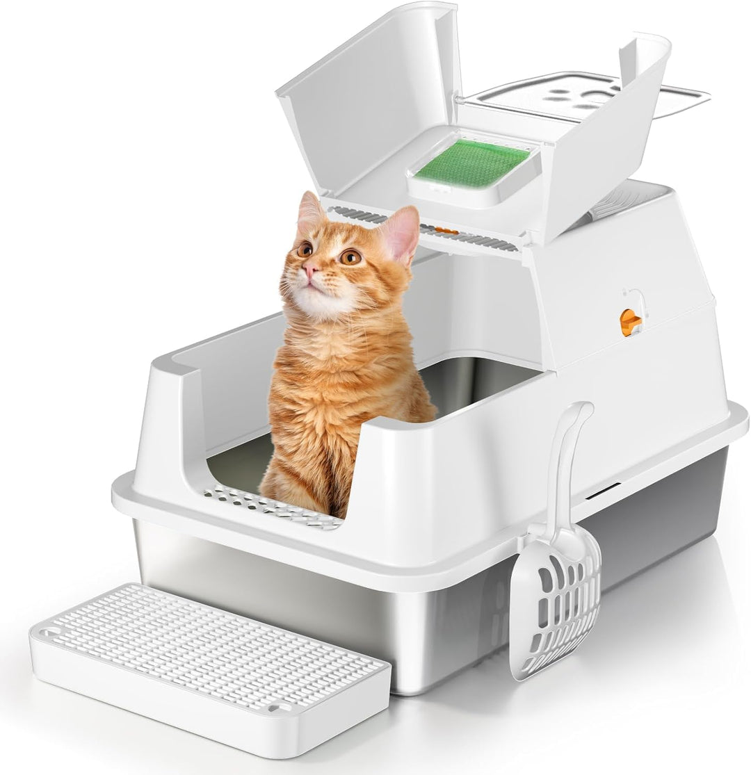 Edelstahl Katzenklo mit Deckel, Grosse XXL Katzentoilette aus Edelstahl, Geschlossen Katzentoiletten