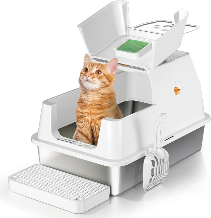 Edelstahl Katzenklo mit Deckel, Grosse XXL Katzentoilette aus Edelstahl, Geschlossen Katzentoiletten