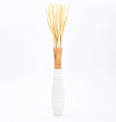 Leewadee Grosse Bodenvase für Dekozweige hohe Standvase Design Holzvase, Holz, 70 cm, Natur Weiss 70