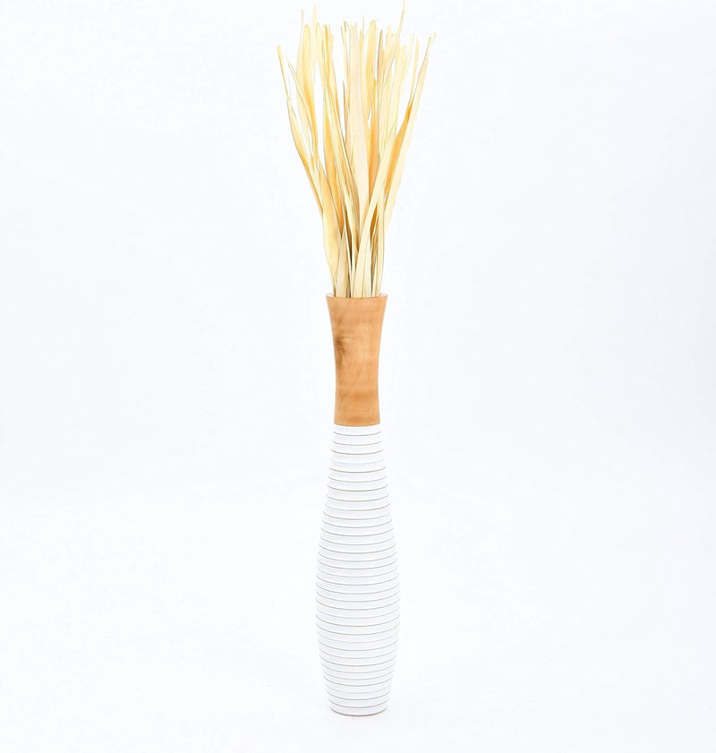 Leewadee Grosse Bodenvase für Dekozweige hohe Standvase Design Holzvase, Holz, 70 cm, Natur Weiss 70