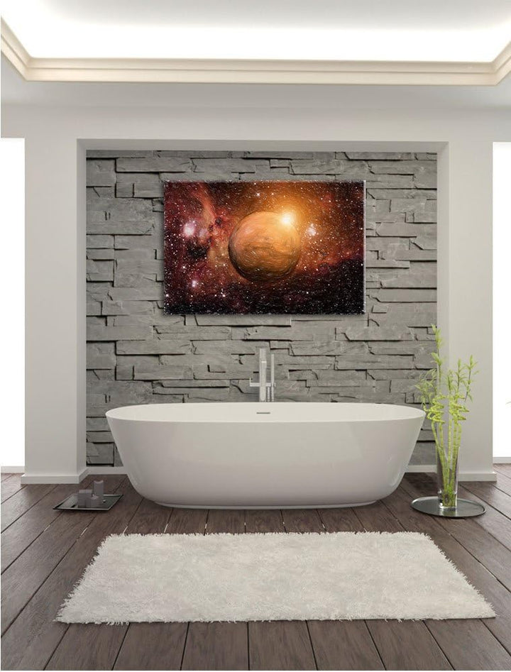 Pixxprint Planet Mars im Universum Kunst Buntstift Effekt, Format: 100x70 auf Leinwand, 100x70