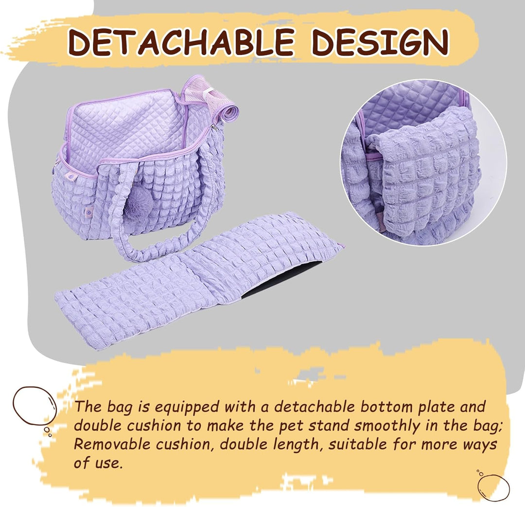 Weiche Tragetaschen für Katzen, modische Luftpolstertasche, Gesteppte Handtasche mit flauschigem Bal