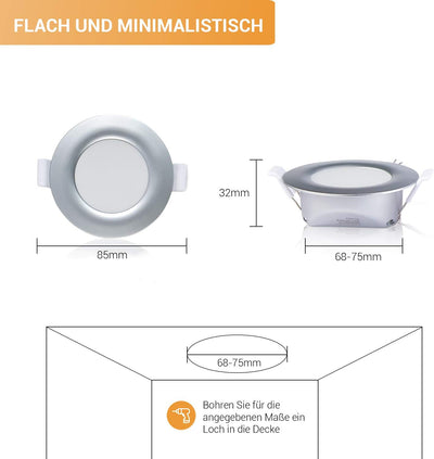 TEVEA® Ultra Flach LED Einbaustrahler IP44 dimmbar für den Wohnbereich | auch für das Bad geeignet |