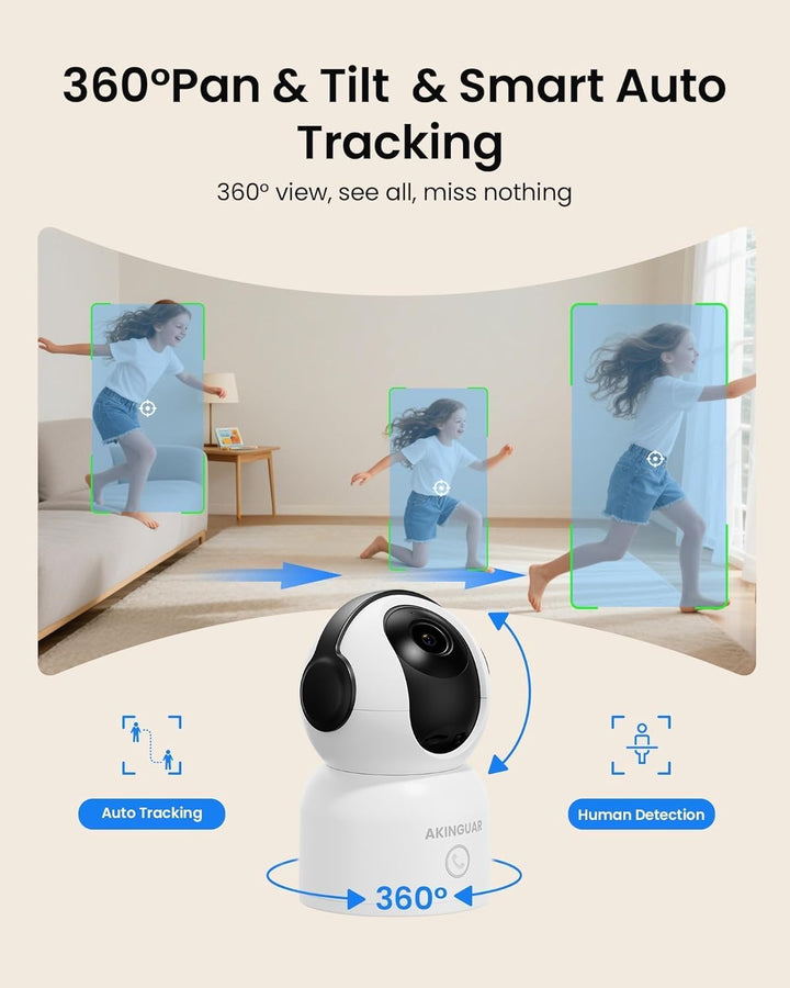 2K 3MP Überwachungskamera Innen, 2,4/5GHz WiFi,360° PT Innenkamera mit 32GB Karte,mit IR Nachtsicht,