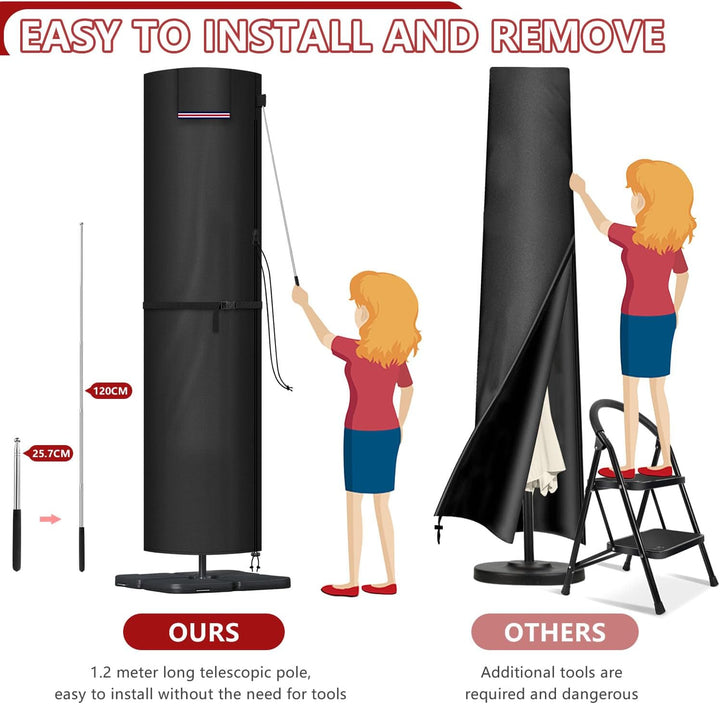 LAMUNI Ampelschirm Abdeckung für Ø400cm Sonnenschirme, Wasserdicht Ampelschirm Schutzhülle für Sonne