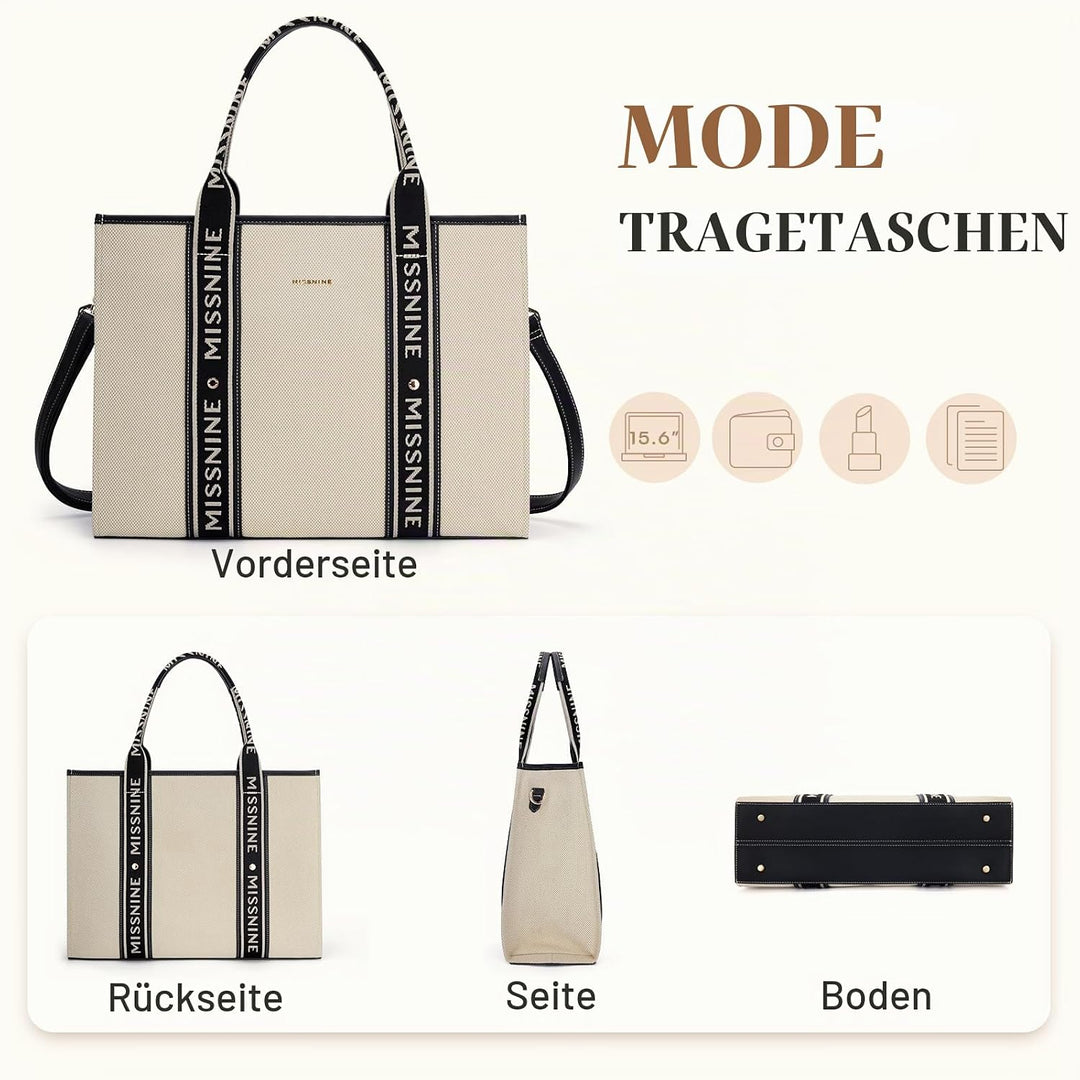 Missnine Tragetasche Canvas-Laptoptasche 15,6 Zoll Handtasche Damen Aktentasche für Damen grosse Kap