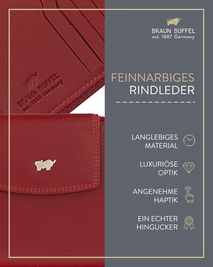 BRAUN BÜFFEL Damen Geldbörse aus echtem Leder Golf 2.0 - mit Reissverschluss - Portemonnaie für Frau
