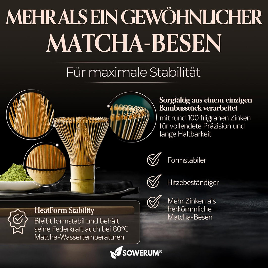 Matcha Set Weiss 5-teilig Schale mit Ausgiesser und [EXTRA ROBUSTEM] Matchabesen Spülmaschinenfest M