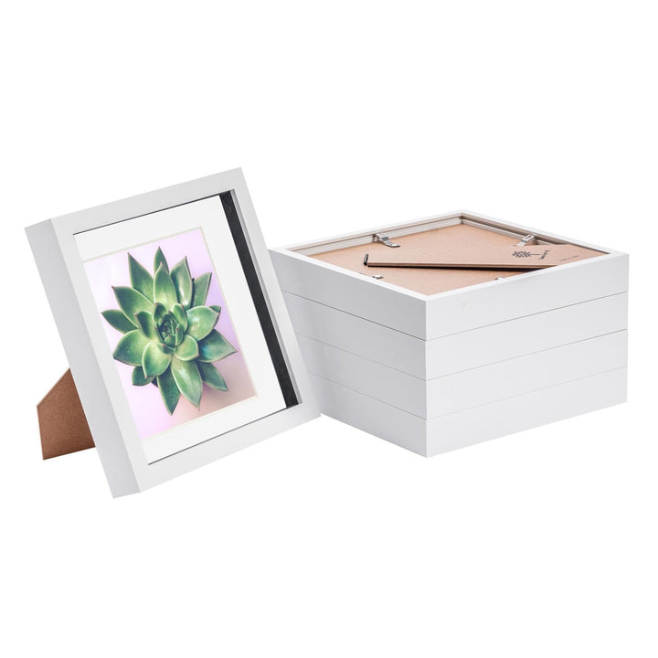 Nicola Spring 3D-Box Fotorahmen - 8 X 8 mit 6 X 6 Montierung - Weiss/Weiss - 5 Packung Von 5