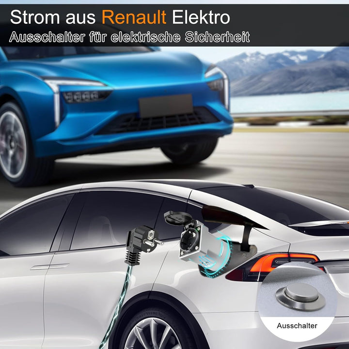 V2L Adapter Kompatibel mit Renault, 10A 220V Fahrzeug-Ladeadapter, Passend für Renault, R4,R5 Typ 2-