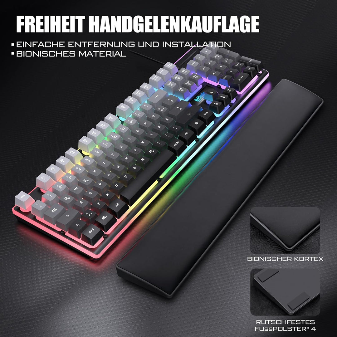 RedThunder K10 Gaming Tastatur und Maus Set, QWERTZ DE Layout, 26KRO Tastatur + 7D 7200 DPI Mause &