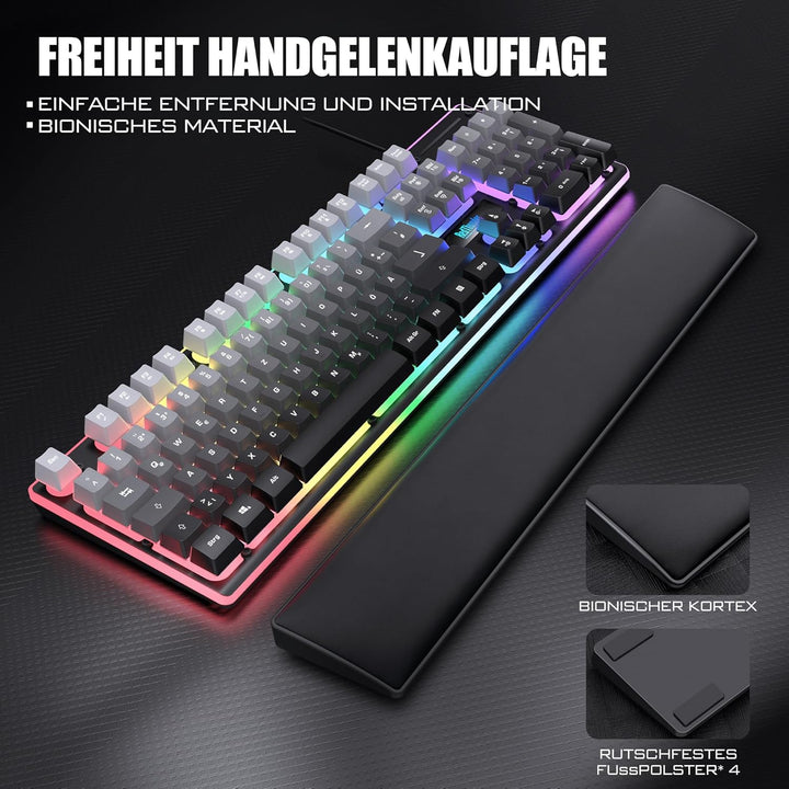 RedThunder K10 Gaming Tastatur und Maus Set, QWERTZ DE Layout, 26KRO Tastatur + 7D 7200 DPI Mause &