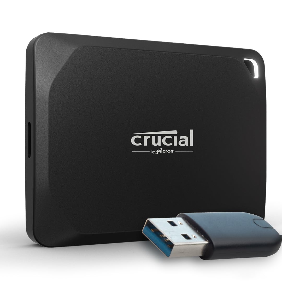 Crucial X10 Pro 2TB Externe SSD Festplatte mit USB-A Adapter, bis zu 2100MB/s Lesen und 2000MB/s Sch