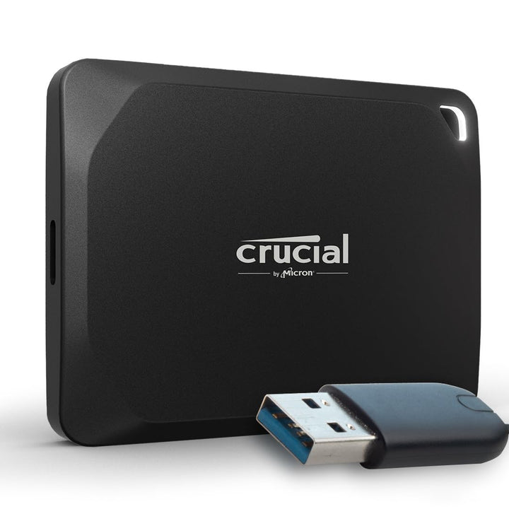 Crucial X10 Pro 2TB Externe SSD Festplatte mit USB-A Adapter, bis zu 2100MB/s Lesen und 2000MB/s Sch
