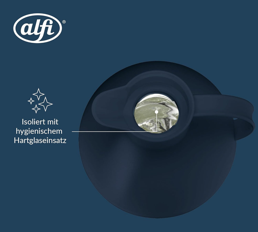 alfi KUGEL 0,94l, dark blue mat, Kunststoff-Isolierkanne mit hygienischem Hartglaseinsatz, Drehversc