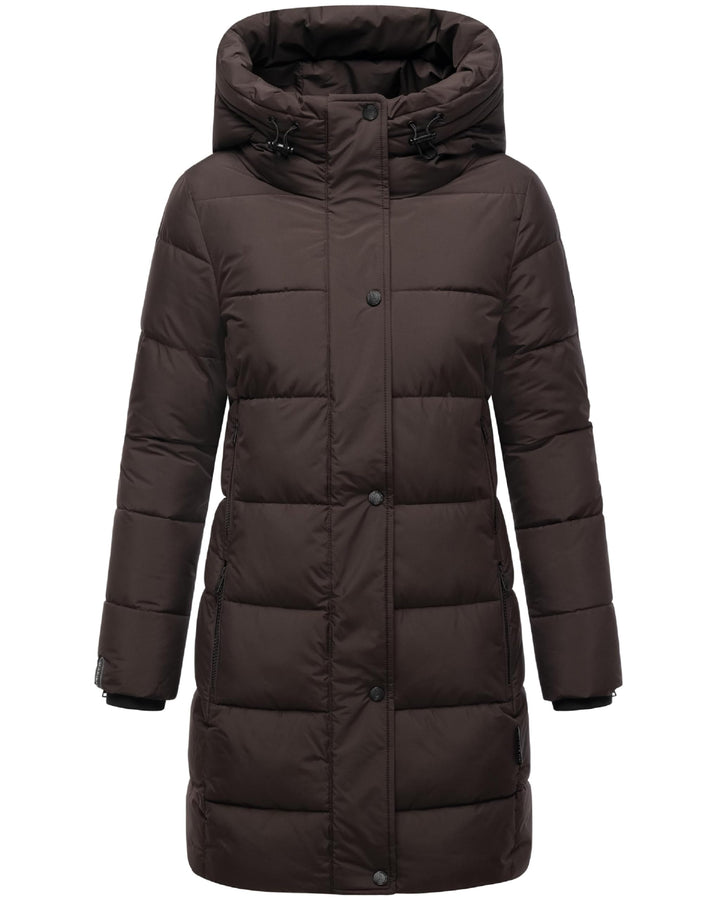 MARIKOO Damen Wintermantel warmer Steppmantel lang mit Kapuze und hohem Kragen Karumikoo XVI XS-5XL