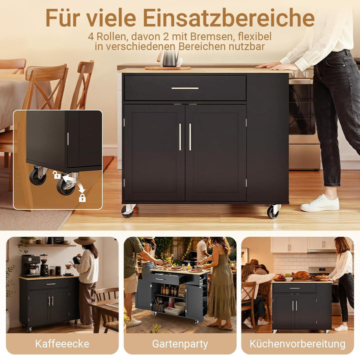 SoBuy Küchenwagen mit feststellbaren Rollen & 3 Seitenablagen 99x40x84,3 cm | Kücheninsel mit grosse