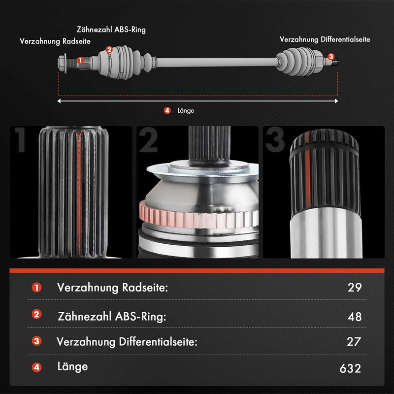 Frankberg 1x Antriebswelle Vorne Links oder Rechts Kompatibel mit NP300 Navara D40 2.5L 3.0L 2008-He