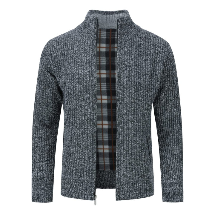 YOUTHUP Herren Strickjacke mit Stehkragen Fleecejacke Warm Übergangsjacke Reissverschluss Pullover M