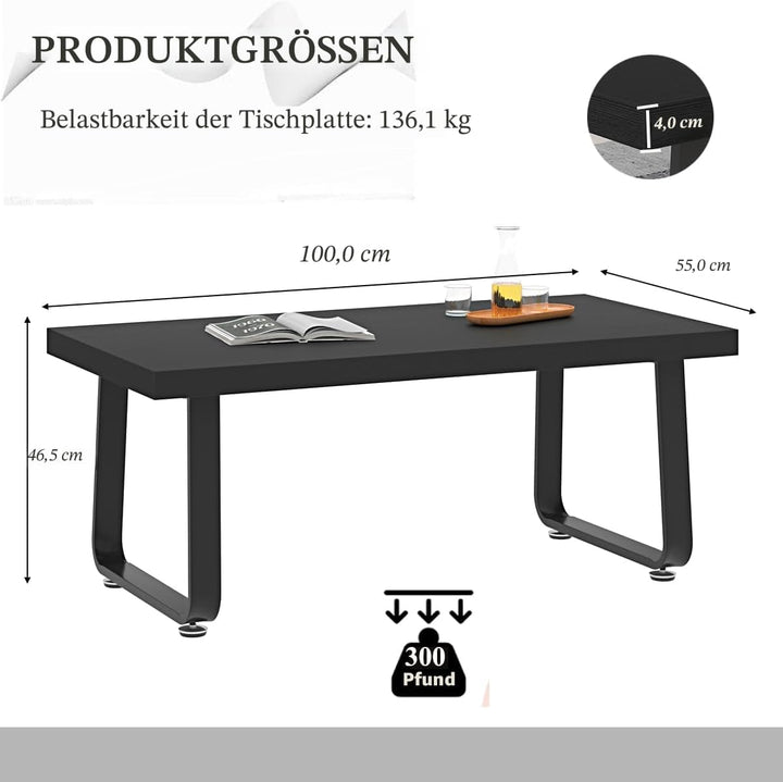 HSH Couchtisch, Wohnzimmertisch Tisch mit Metallgestell, Kaffeetisch für Wohnzimmer, Teetisch aus Ho