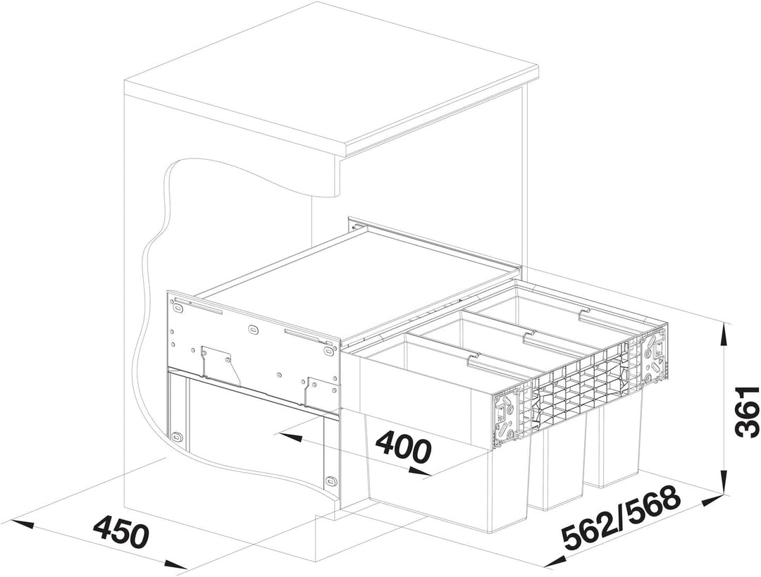 BLANCO SELECT II 60/3 60 cm Unterschrank - Ohne Organisationsschublade 3 Eimer Version