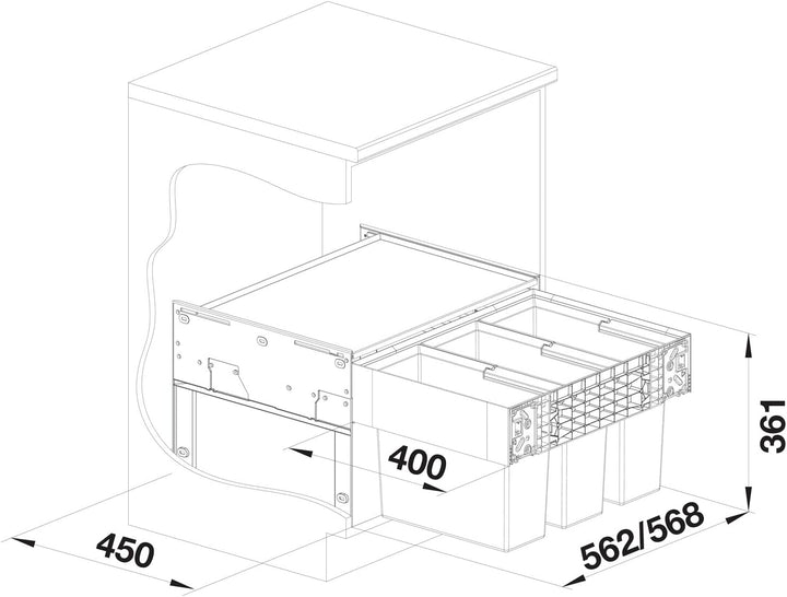 BLANCO SELECT II 60/3 60 cm Unterschrank - Ohne Organisationsschublade 3 Eimer Version