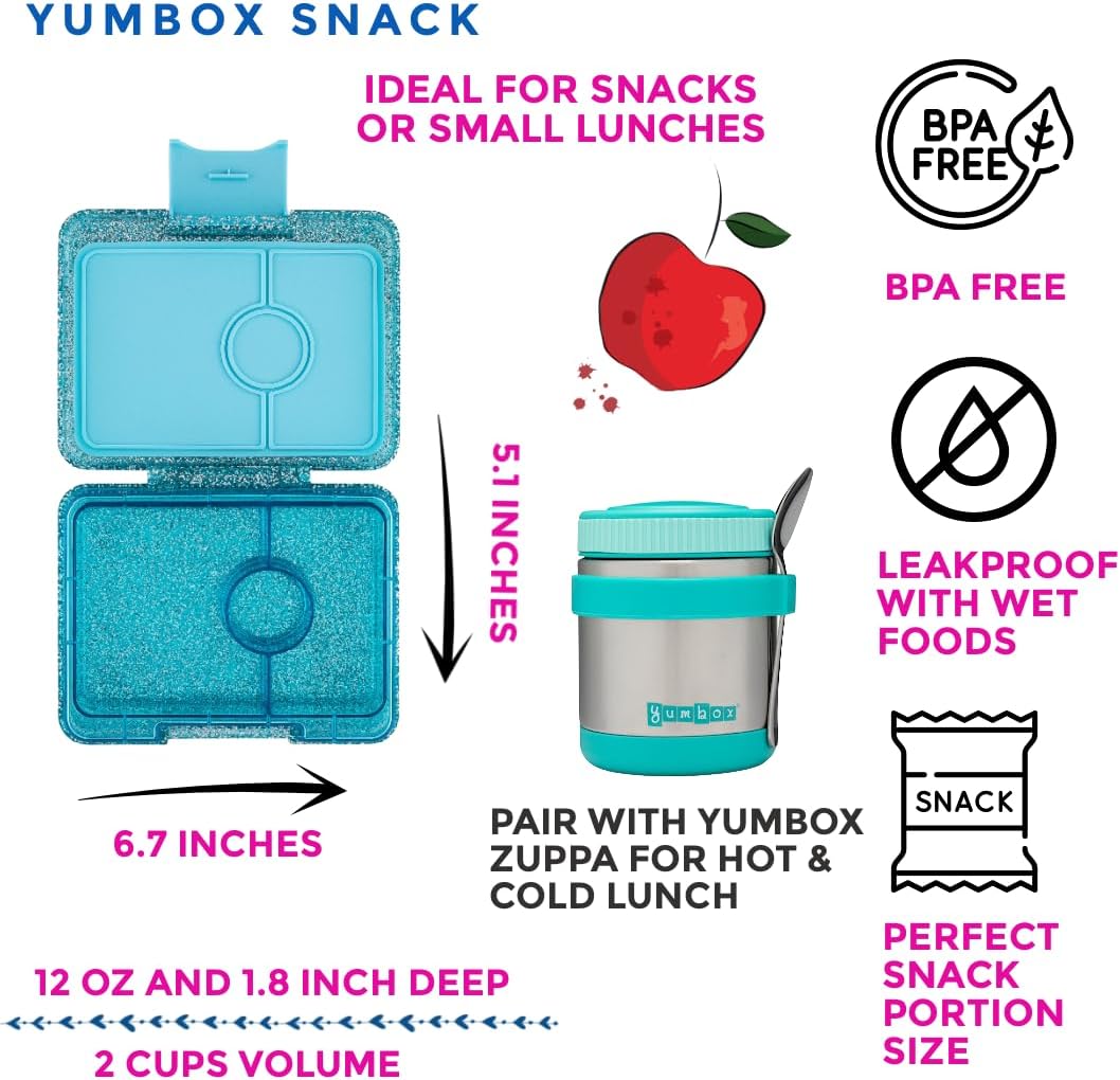 Yumbox Snackbox - Auslaufsicher, BPA-frei, 3-Fach Snackbehälter für Kinder &amp; Erwachsene - Tragbar, L