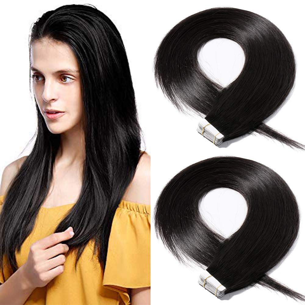SEGO 40 Stück Tape in Extensions Echthaar 2.5g/pcs Klebeband Haarverlängerung 100% Remy Human Haar H