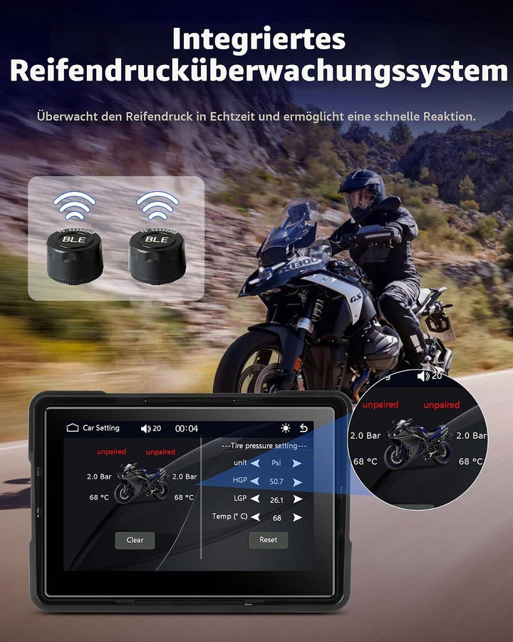 Jansite Motorrad Carplay Bildschirm Android Auto mit TPMS Reifendruckkontrollsystem, Motorrad Navi m
