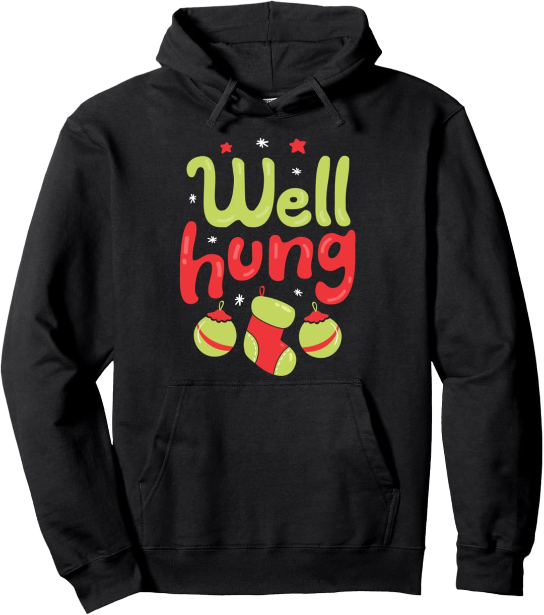 Well Hung Christmas Stockings Socks Balls Funny Xmas Men Pullover Hoodie