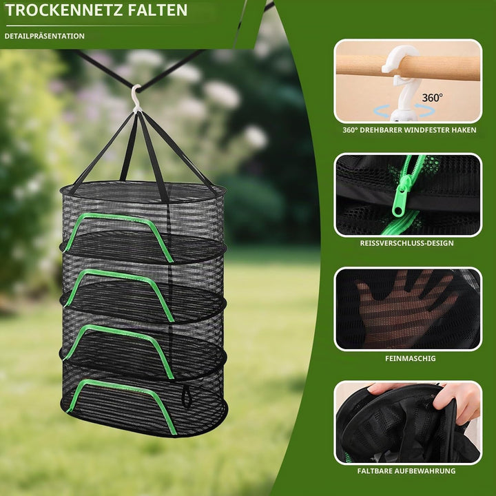 dellyy Frockennetz Kräuter 4-Lagiges, Kräutertrockner Hängend, Klappbar Trocknen Netz, Aufhängen Tro