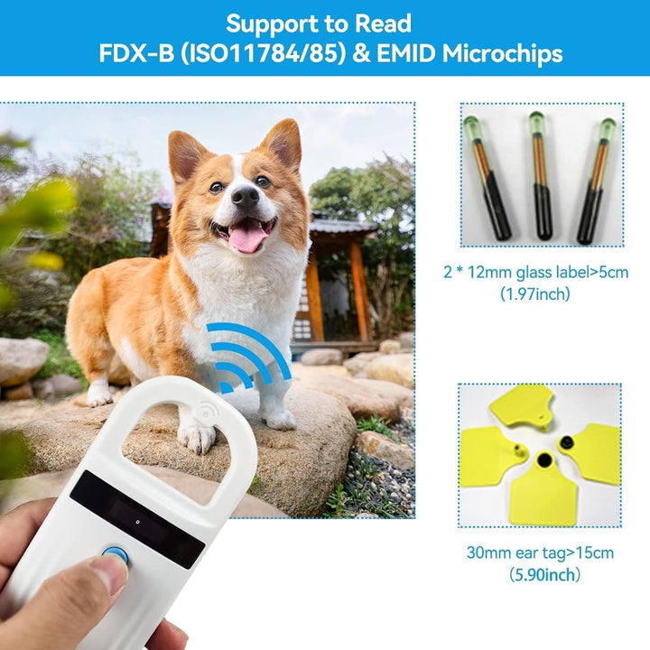 Microchip Scanner, 134,2 kHz/125 kHz Haustier ID Mikrochip Lesegerät 128 Datensätze Speicher Wiedera