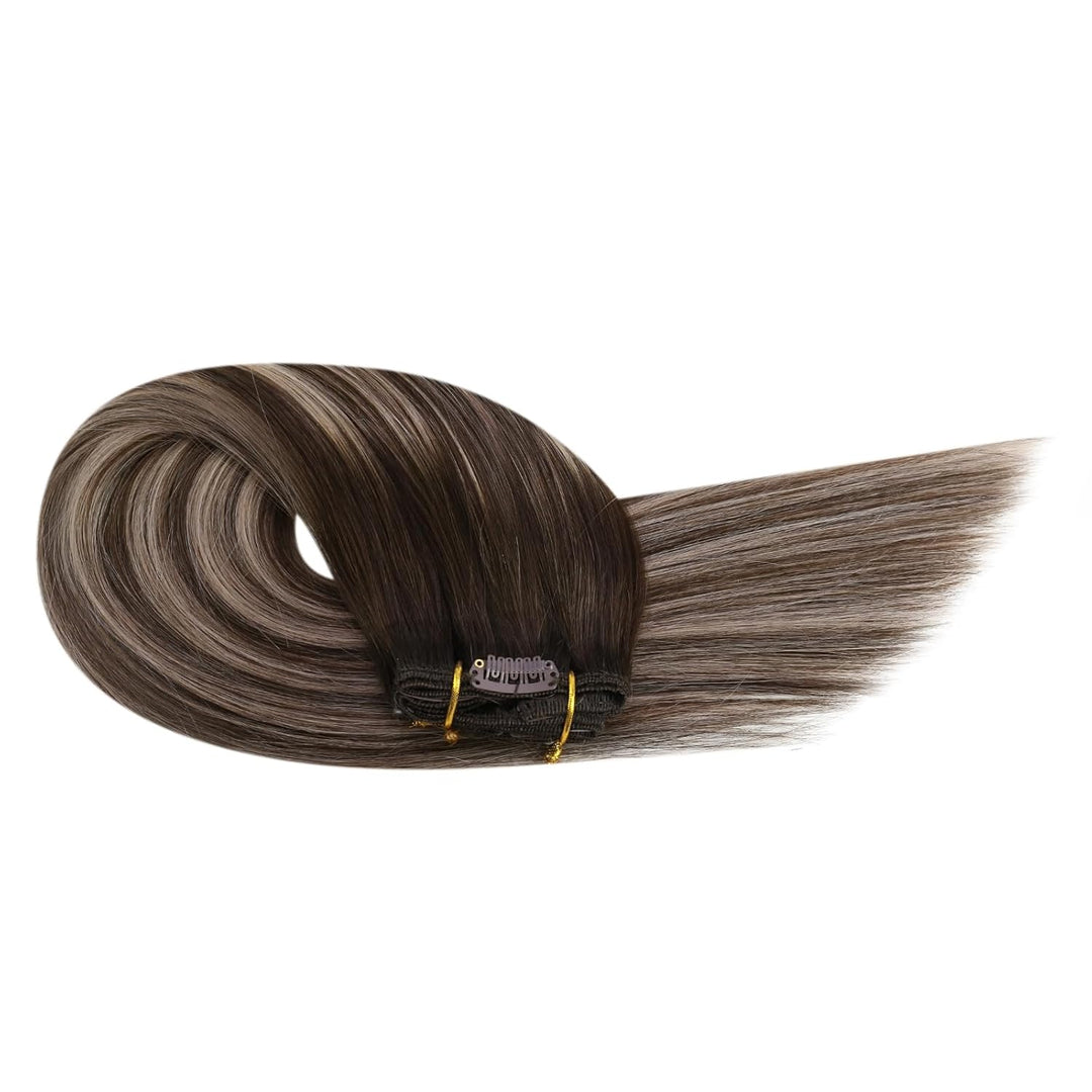 Ugeat Clips Echthaar Extension 35cm Haarverlängerung Clip in Extensions Echthaar Dicke Haare Balayag
