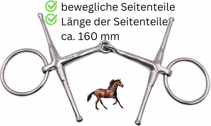 AMKA Knebeltrense Schenkeltrense Fulmer Trense einfach gebrochen Edelstahl massiv Stärke 15 mm Ringe