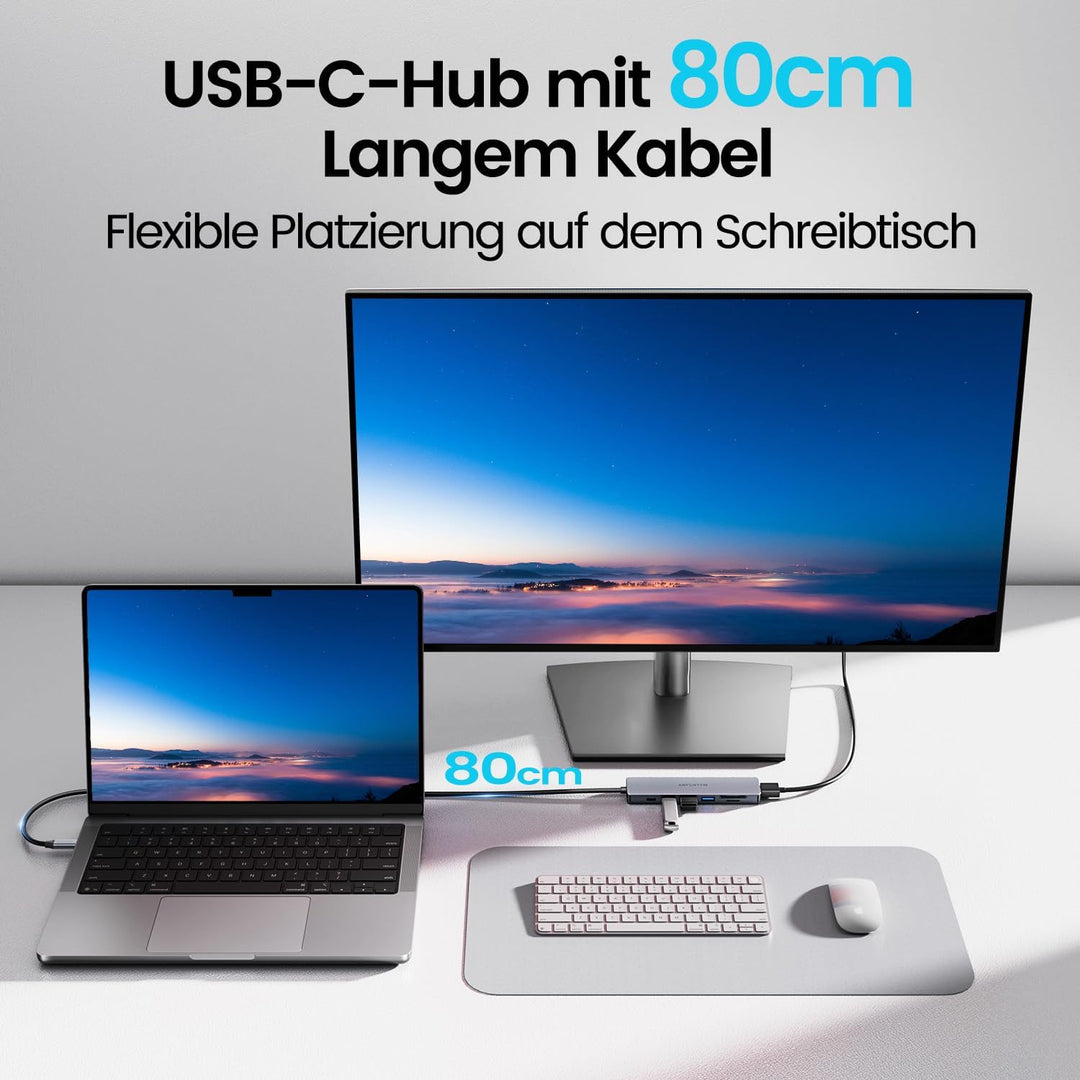 80CM USB C Hub mit HDMI 4K@60Hz, PD 100W Powered für MacBook Neo | 7-in-1 Docking Station USB C mit