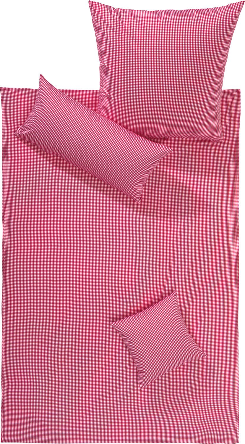 Lorena Bettwäsche Flanell buntgewebt rot-weiss Grösse 135x200 cm (80x80 cm) 135 cm x 200 cm + 80 x 8