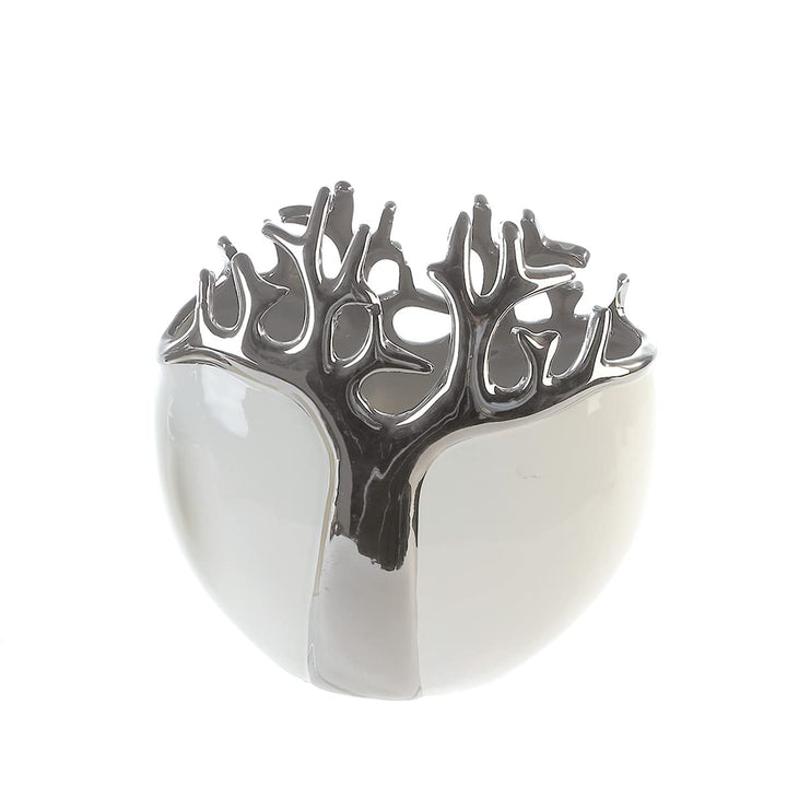 GILDE - Vase Tree - Keramik - weiss mit silbernem Baumdesign - Dekovase - Höhe 21 cm